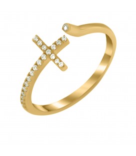 Φινετσάτο δαχτυλίδι με σταυρό από χρυσό με ζιργκόν