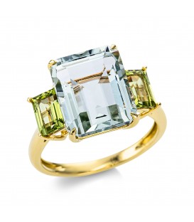 Εντυπωσιακό δαχτυλίδι με πράσινο αμέθυστο και περίδοτο από κίτρινο χρυσό