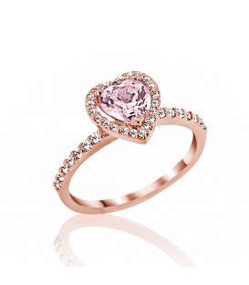 Δαχτυλίδι μονόπετρο καρδιά από ροζ χρυσό με ζιργκόν