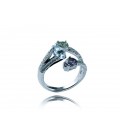 Ring whitegold with diamond and semiprecious stones