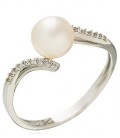 Ring whitegold with zircon and pearl