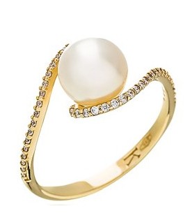 Ring gold with zircon and pearl