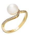 Ring gold with zircon and pearl