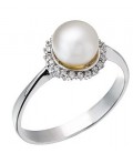 Ring whitegold with zircon and pearl