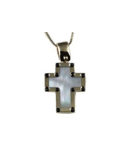 Cross for women gold with zircon and mother of pearl